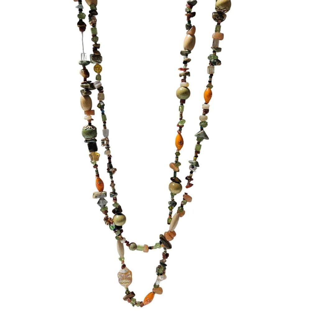 Handmade Boho Gemstone Wood Beaded Chunky Necklace Retro Earthy Fashion Jewelry